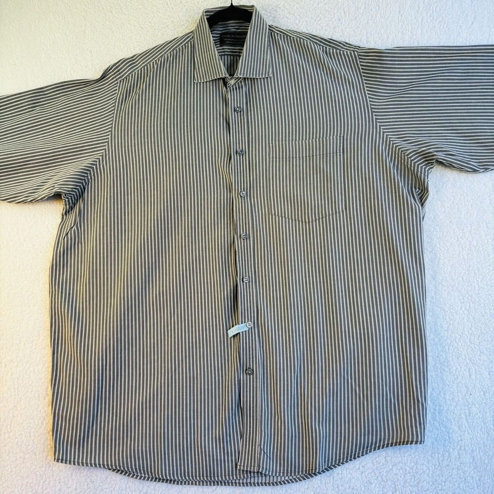 Brioni at Bangkok Mens Dress Shirt Size XXL ‎ Gray Strip Cotton Collar Point